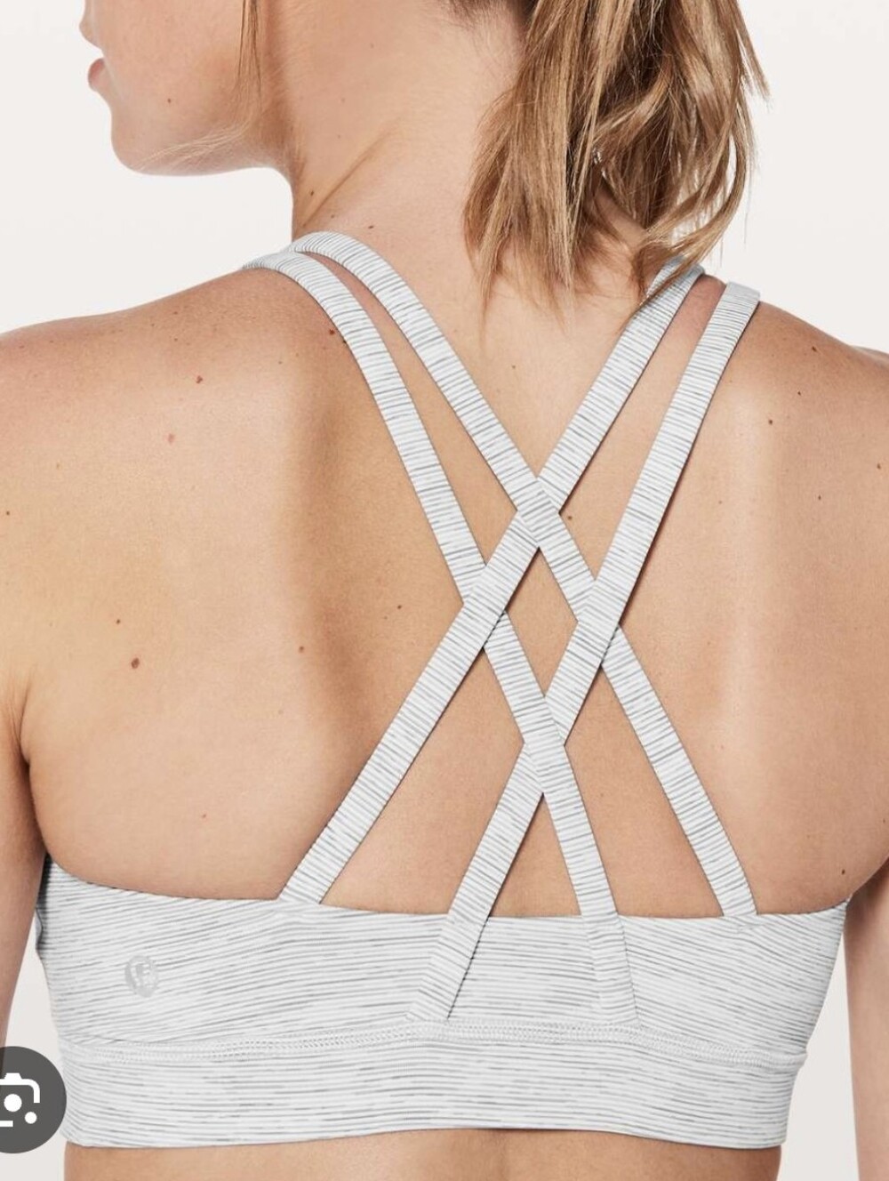 lululemon athletica Women’s Energy Bra — Nimbus Battleship Stripe, White/Grey
